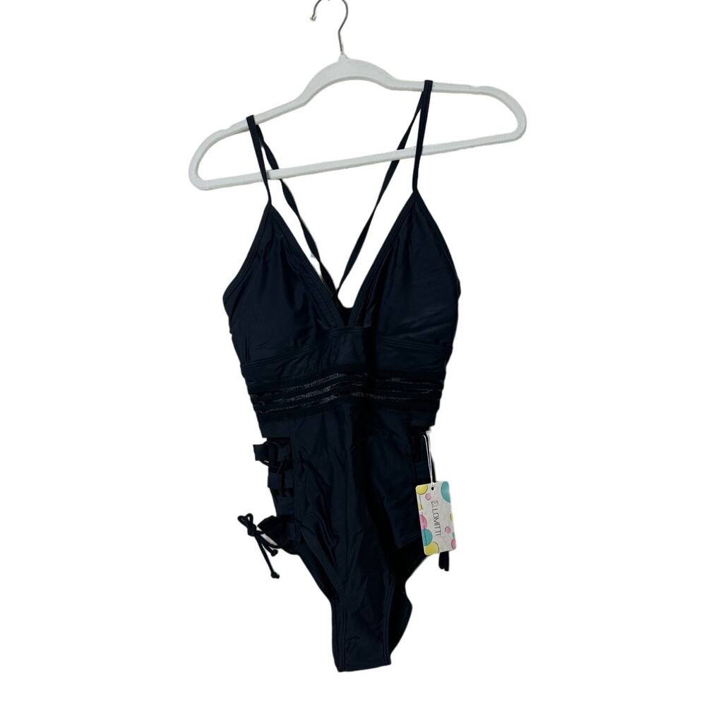 NWT Women's Black One Piece Swim Suit Bathing Suit Mesh Insert Small